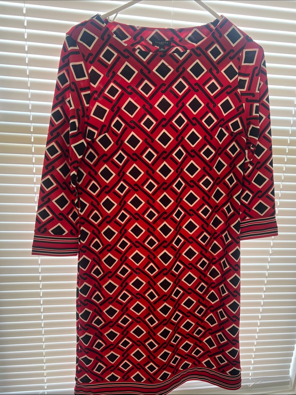Talbots Red and Black Geometric Midi Shift Dress
